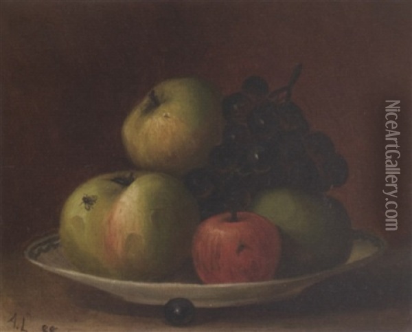 Still Life With Fruit And Fly Oil Painting - August Laux