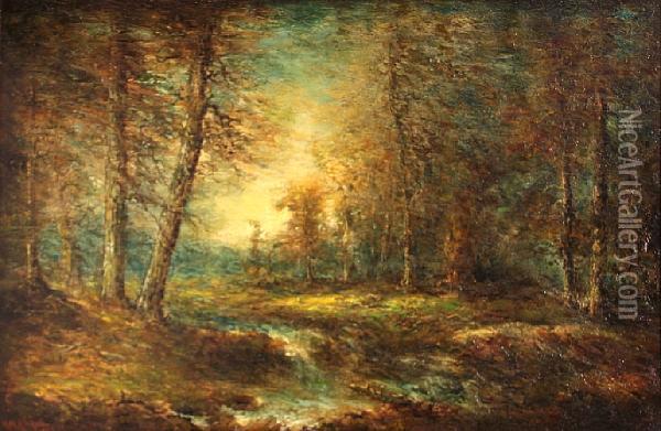 Stream Through A Forest In Autumn Oil Painting - Hudson Mindell Kitchell