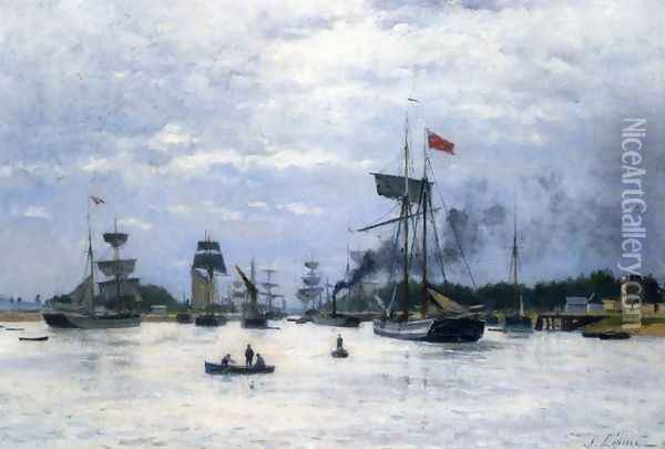 Ships in Port Oil Painting - Stanislas Lepine