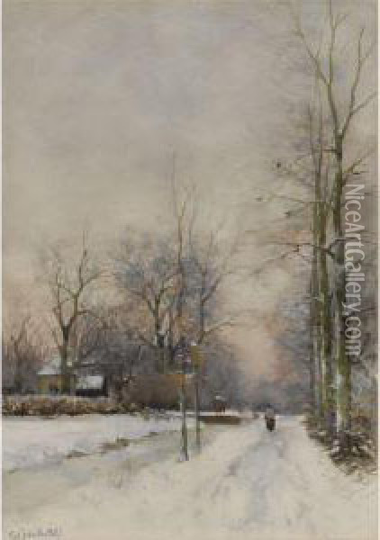 Winter Near Voorburg Oil Painting - Fredericus Jacobus Van Rossum Du Chattel
