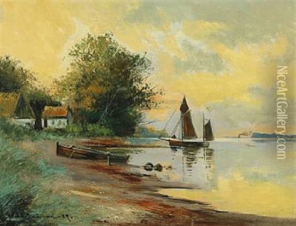 Coastal Scenery With Boats Oil Painting - Carl Ove Julian Lund