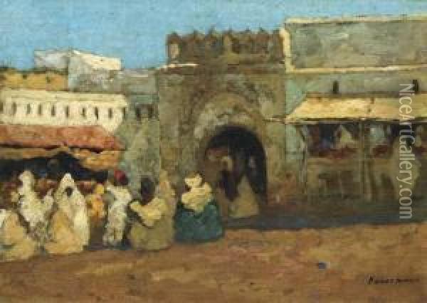 Figures In A North-african Town Oil Painting - Hendrik Johannes Haverman