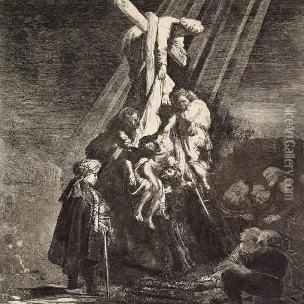 The Descent Fromthe Cross, The Second Plate Oil Painting - Rembrandt Van Rijn