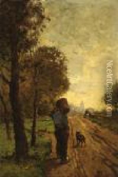 Farmer With His Dog On A Country Road Oil Painting - Bernard, Ben Viegers