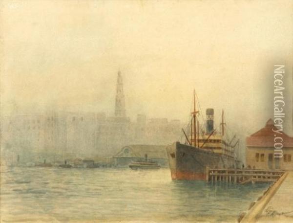 Ship At Port Oil Painting - Frederick Elliot