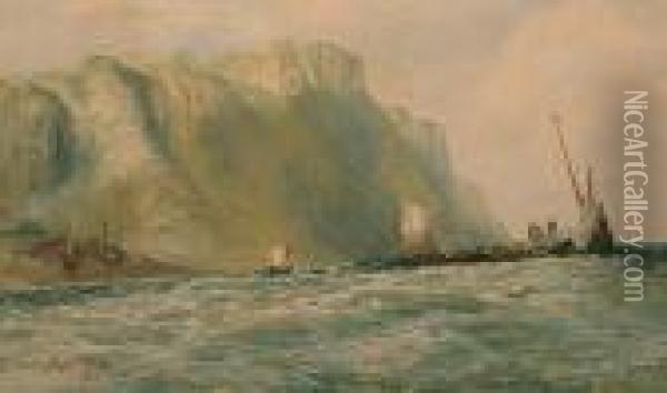 Vessels At Sea. Oil Painting - Albert Pollitt