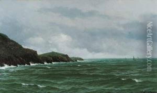 Sailing Ships Off The Coast Oil Painting - David James