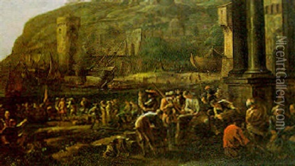 Porto Mediterraneo Con Varie Imbarcazioni Oil Painting - Pieter van Bloemen