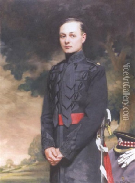 Portrait Of Major Romer In The Uniform Of The Band Of The Scots Guard Oil Painting - John Saint-Helier Lander
