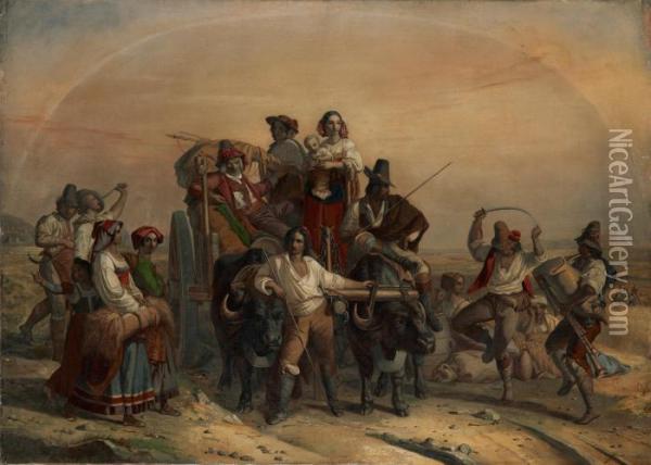 L'arrivee Des Moissonneurs Dans Les Marais Pontins Oil Painting - Louis-Leopold Robert