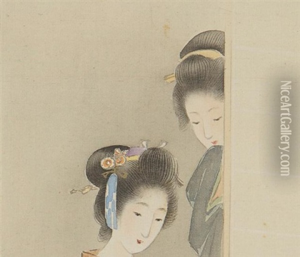 Peony And Sisters Oil Painting - Shoen Uemura
