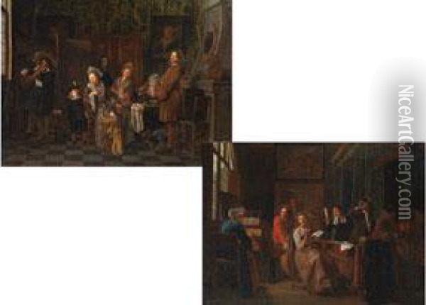 Tischgesellschaften Bei Hausmusik Oil Painting - Jan Josef, the Elder Horemans