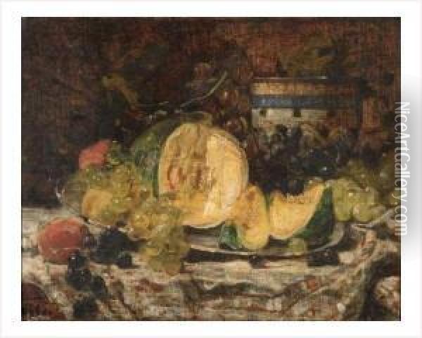 Melon, Raisin Et Peches Oil Painting - Francois Vernay