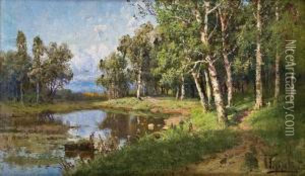 Birkenwald Mit See Oil Painting - Semen F. Fedorov