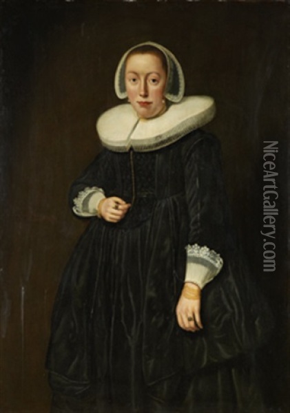 Portratt Av Kvinna I Svart Oil Painting - Dirck Dircksz van Santvoort