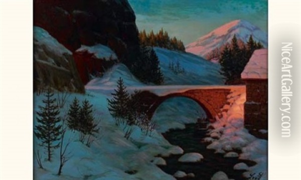 Pont Enneige Oil Painting - Piotr Livoff Ivanovitch