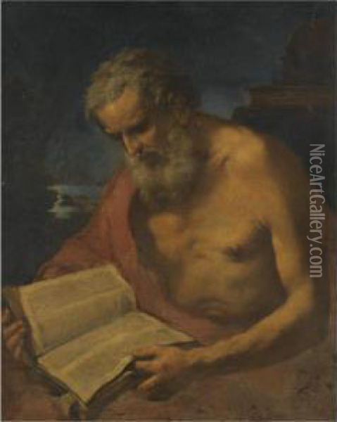 A Hermit Saint Reading In A Landscape, Possibly Saint Jerome Oil Painting - Giovanni Battista Langetti