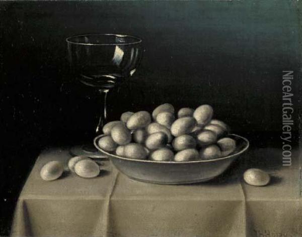 Still Life With Mushrooms; And Still Life With Eggs Oil Painting - Thomas H. Hope
