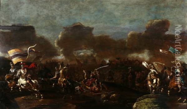 Slagveld Van De Filistijnen En Israeliten Oil Painting - Abraham Veer