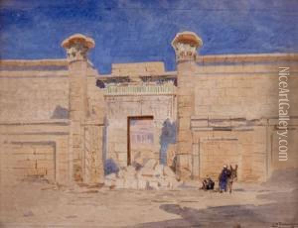 Tempelmauern Von Lahore, Agypten Oil Painting - Ludwig Hans Fischer