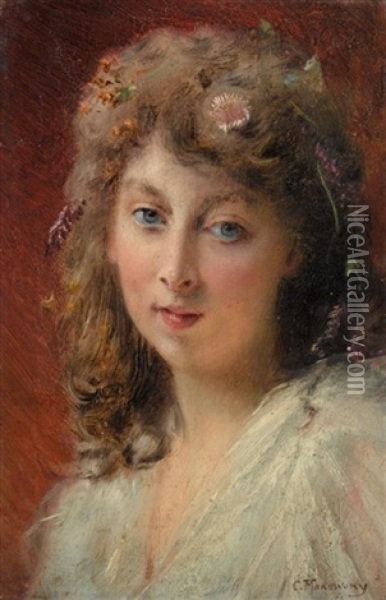 Portrait Of A Lady Oil Painting - Konstantin Egorovich Makovsky