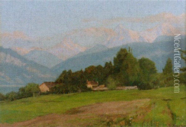 Landschaft Mit Gluhender Alpenkette Oil Painting - Georg Macco