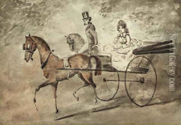 A Carriage Ride Oil Painting - Constantin Guys