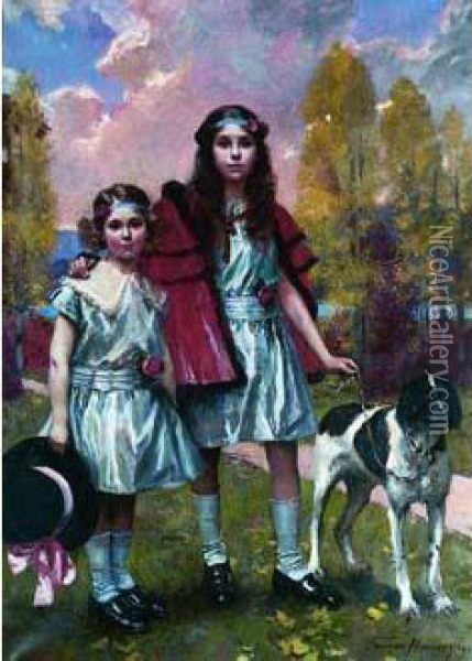 Les Deux Soeurs Dans Le Parc 1922 Oil Painting - Francois Flameng