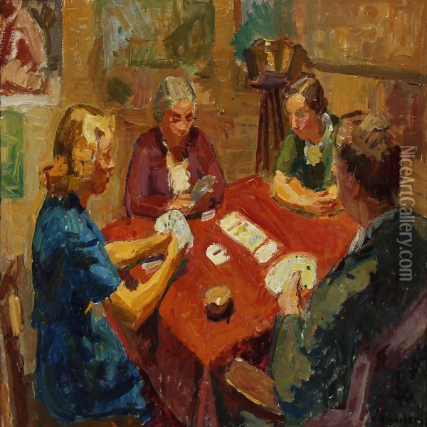 Card Players Oil Painting - Axel Bredsdorff