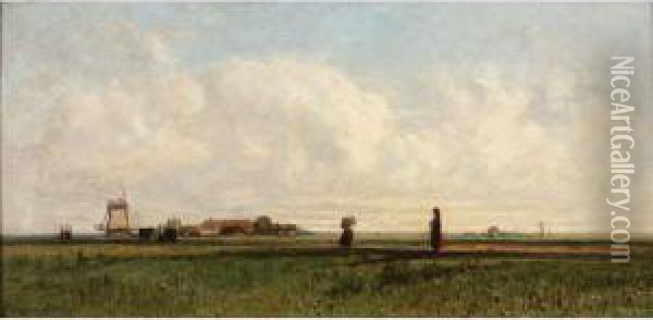 Paysage Au Moulin Oil Painting - Eugene Antoine Samuel Lavieille