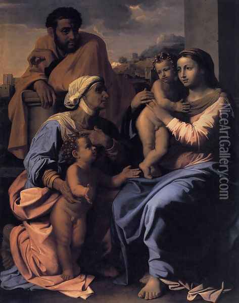 The Holy Family with St Elizabeth and John the Baptist c. 1655 Oil Painting - Nicolas Poussin