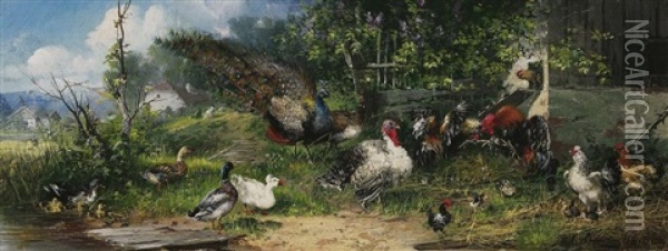 Federvieh Am Sommerlichen Ufer Oil Painting - Julius Scheuerer