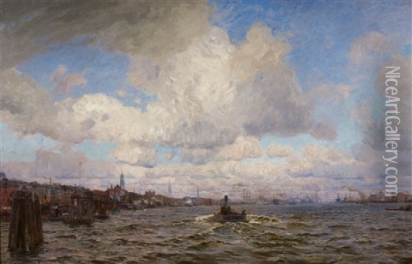 View Of Hamburg Harbour Oil Painting - Friedrich Kallmorgen