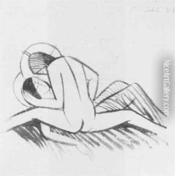 The Lovers Oil Painting - Eric Gill