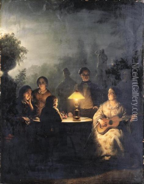 The Evening Serenade
Oil On Panel Oil Painting - Petrus van Schendel
