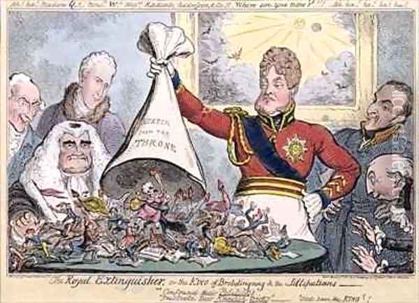 The Royal Extinguisher or the King of Brobdingnag and the Lilliputians Oil Painting - G. and I. Cruikshank