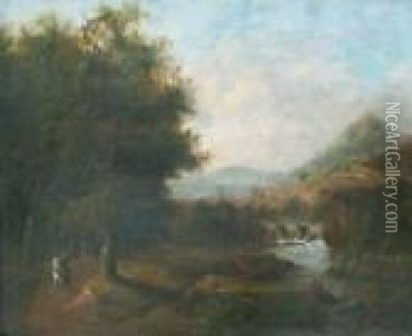 Weite Fluslandschaft Mit Reiter Oil Painting - Jacob Salomonsz. Ruysdael