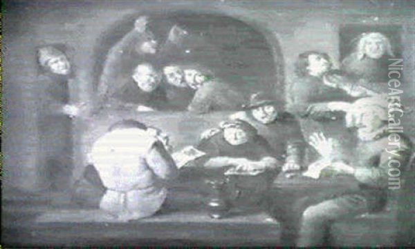 Boors In A Tavern Interior Oil Painting - Egbert van Heemskerck the Elder