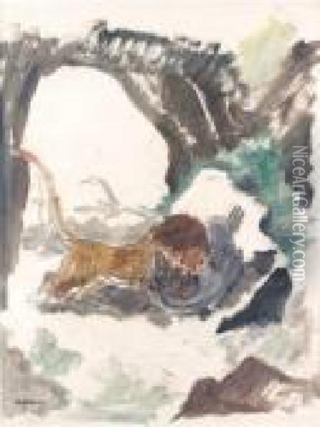 Combat D'un Ours Et D'un Lion Oil Painting - Charles Georges Dufresne
