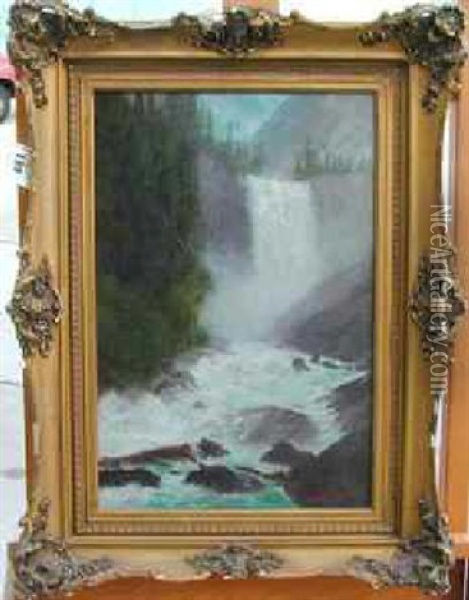 Waterfall In Wooded Landscape Oil Painting - Charles Dorman Robinson