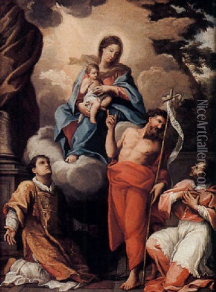 Madonna, Bimbo E Santi Daniele, Giovanni Battista E Carlo Borromeo Oil Painting - Orazio Borgianni