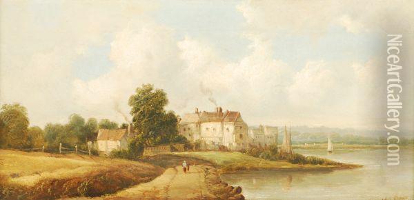 Village Of Purfleet On The Thames Oil Painting - Alfred Vickers