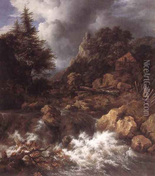 Waterfall in a Mountainous Northern Landscape 1665 Oil Painting - Jacob Van Ruisdael