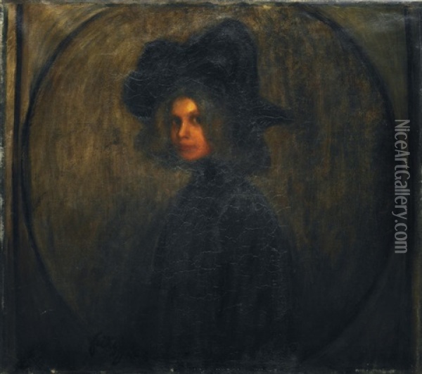 Portrat Eines Madchens Mit Schwarzem Hut Oil Painting - Eugen (Jenoe) Feiks