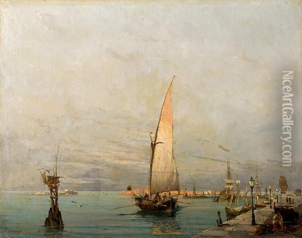 Harbour Scene Oil Painting - Constantinos Volanakis