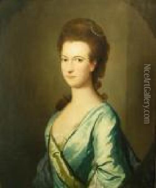 A Portrait Of A Lady In Blue Oil Painting - Sir Joshua Reynolds