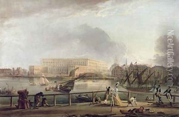 View of Stockholm Palace from Blasieholmen Oil Painting - Elias Martin