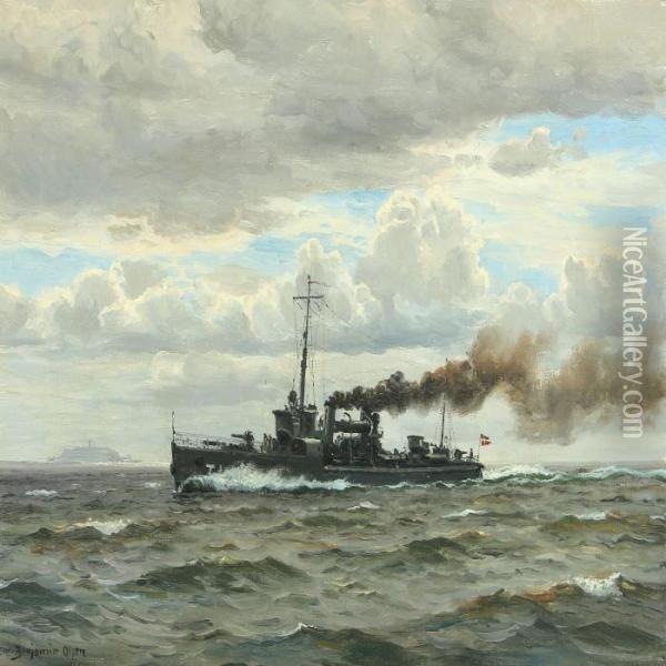 Torpedobaden Dragen I Sundet Oil Painting - Christian Benjamin Olsen