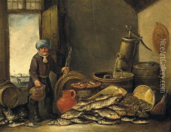 Der Fischhandler Oil Painting - Pieter de Putter