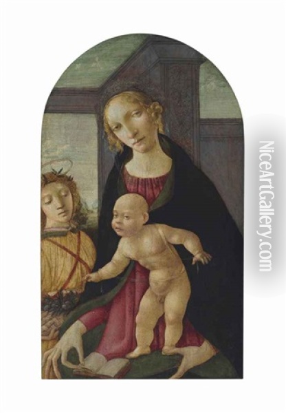 The Madonna And Child With An Angel Holding A Basket Of Fruit Oil Painting - Michele Ciampanti